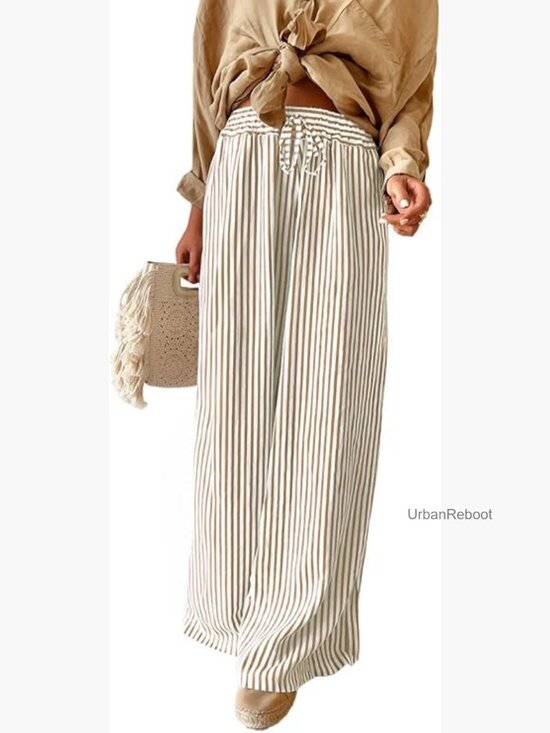 Pants - Wide Leg Palazzo Pants with Pockets Drawstring Elastic Waist